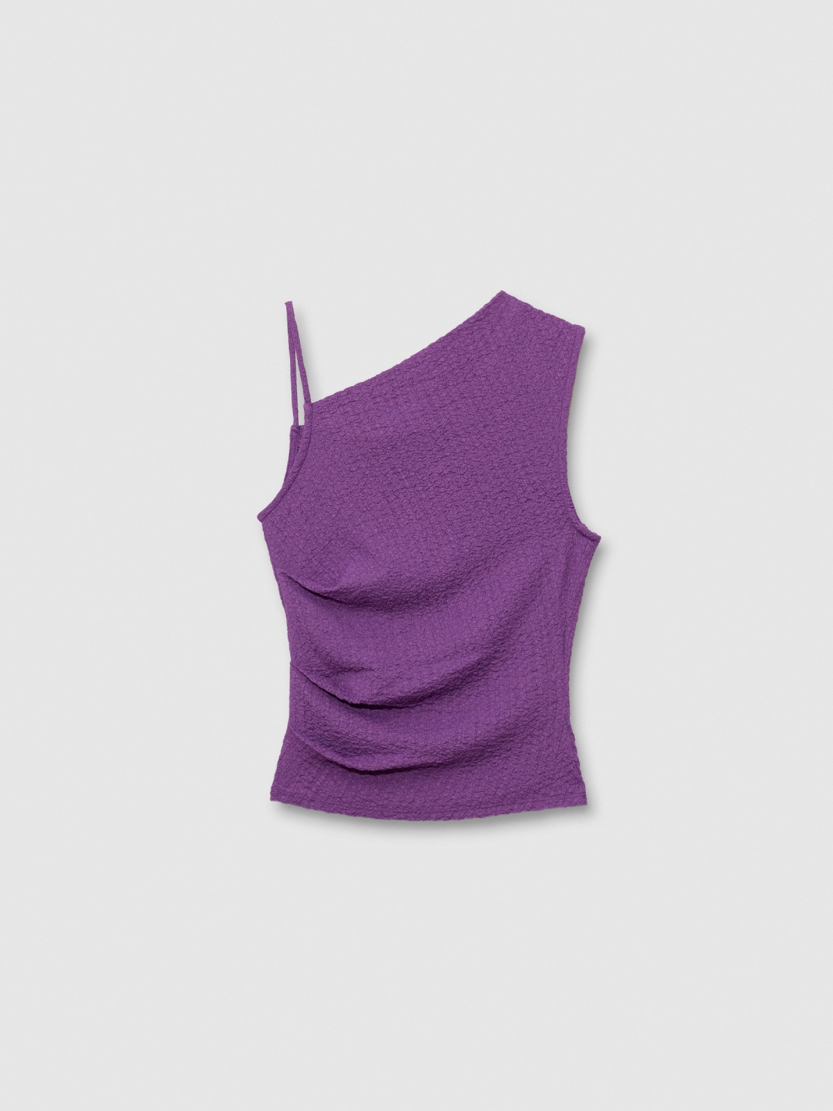  Asymmetric top with textured relief purple front view