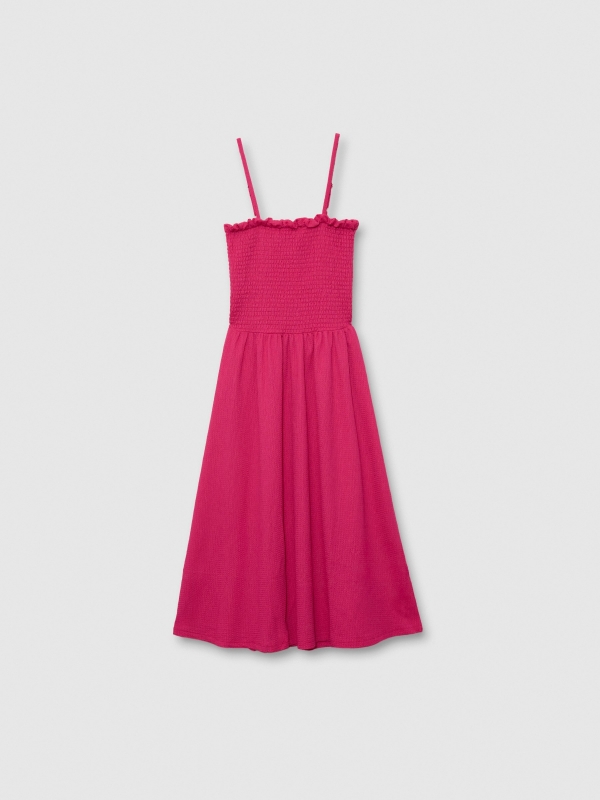  Fuchsia strappy midi dress fuchsia front view