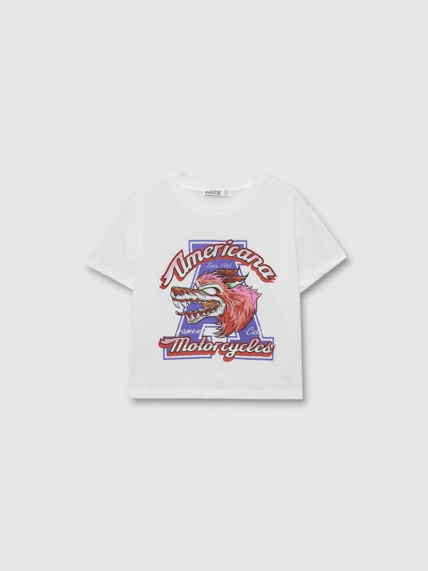  American Motorcycles crop top shirt white front view