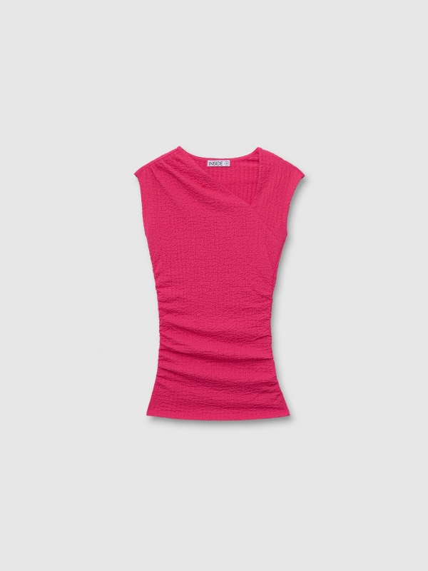  Asymmetric sleeveless top fuchsia front view