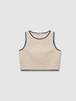 %Pto% Blusa crop sin mangas contraste lino arena vista frontal