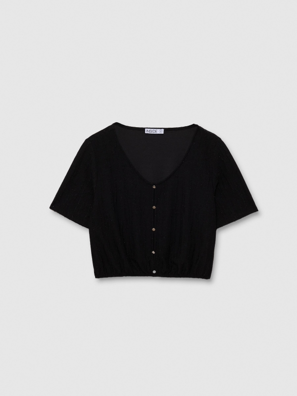  Camiseta manga curta botões preto vista frontal
