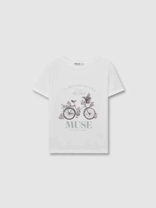  Camiseta de manga curta bicicleta branco vista frontal