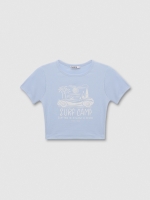 %Pto% Camiseta cropped manga curta surf camp azul claro vista frontal