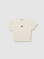 %Pto% Camiseta cropped manga curta coração off white vista frontal