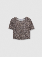 %Pto% Animal print cropped tulle t-shirt multicolor front view