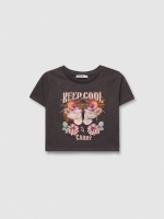 %Pto% Short sleeve butterfly crop top shirt dark melange front view