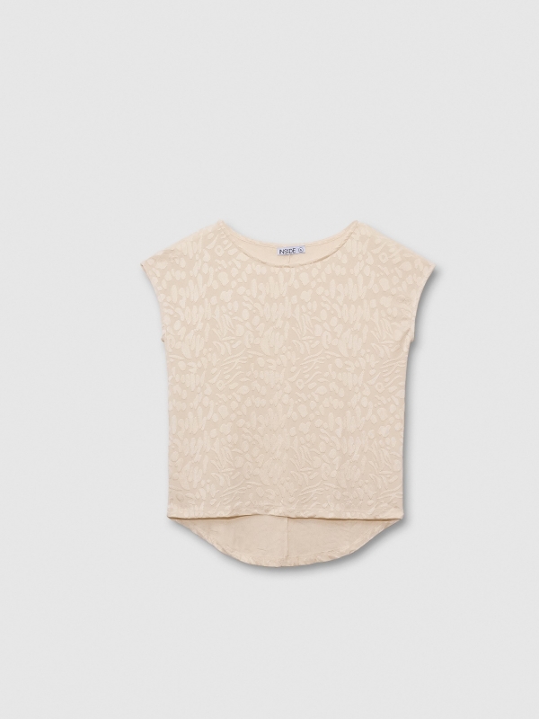  Camiseta jacquard oversized areia vista frontal