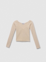%Pto% Long sleeve honeycomb smocked crop top sand front view