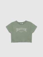 %Pto% Short sleeve crop top Trastévere greyish green front view