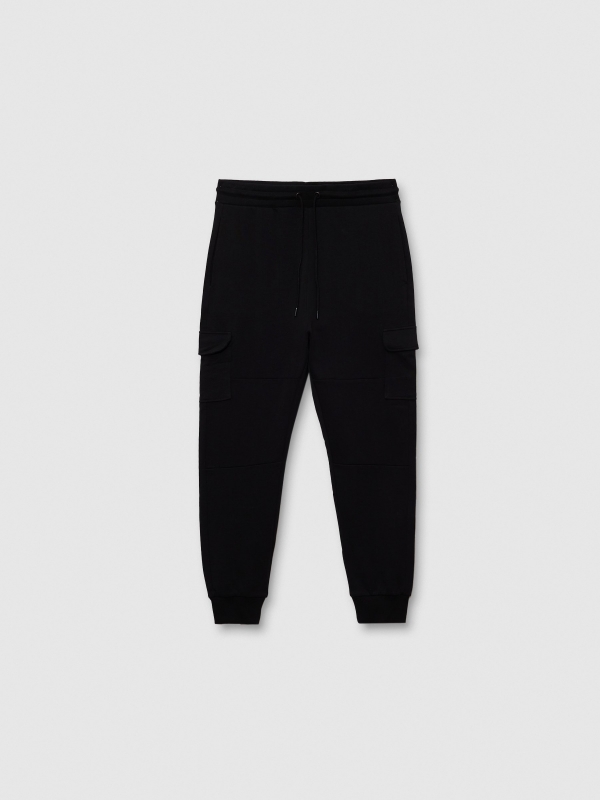  Calça jogger cargo felpa preto vista frontal