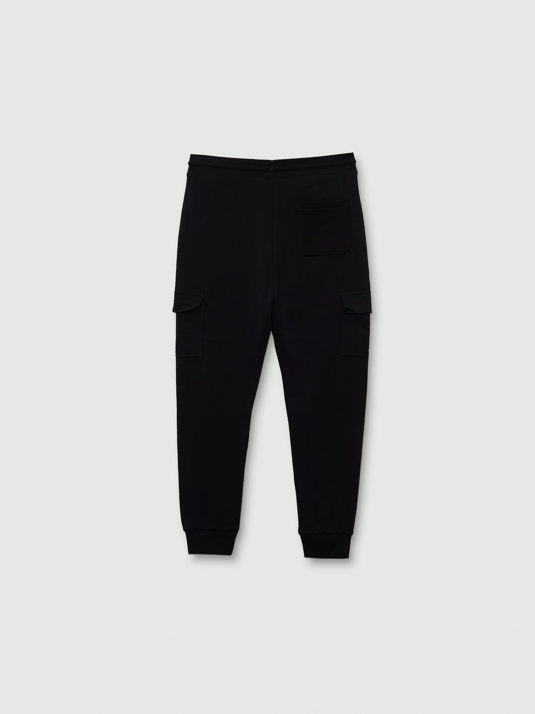 Fleece cargo jogger pants black general front view