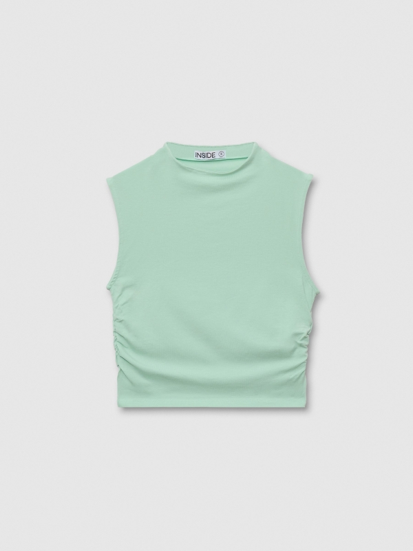  Ruched sleeveless top olive green front view