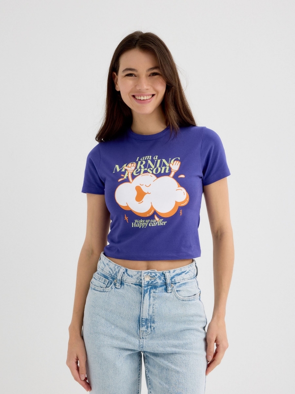 Short sleeve crop top Morning navy middle front view