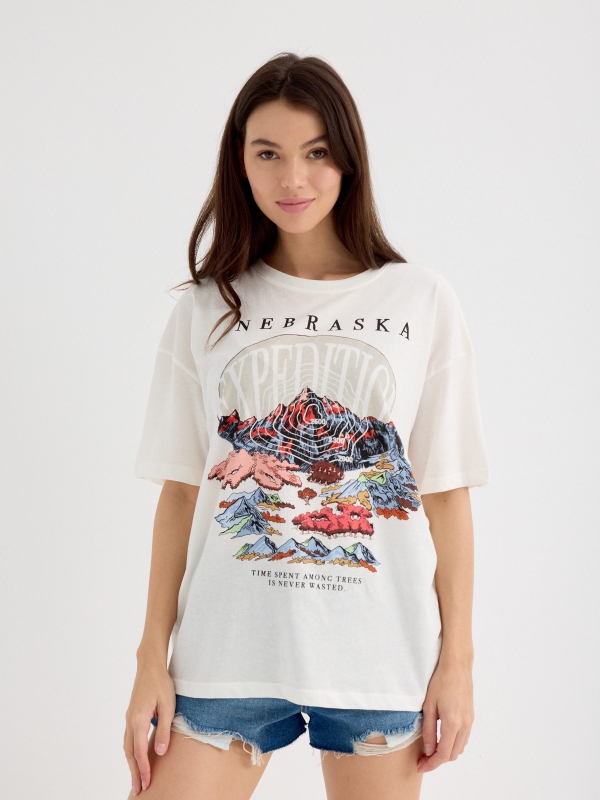 Camiseta de manga curta Nebraska off white vista meia frontal