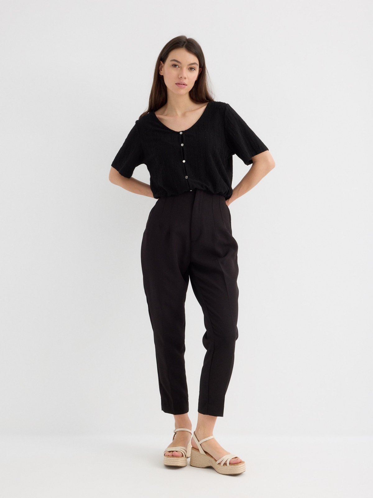 Short sleeve button shirt black general front view