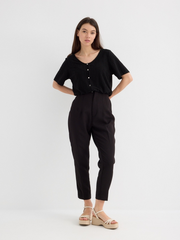 Short sleeve button shirt black general front view