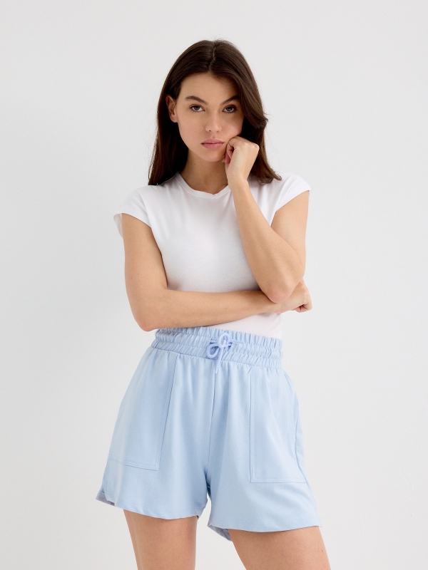 Fleece shorts light blue middle front view