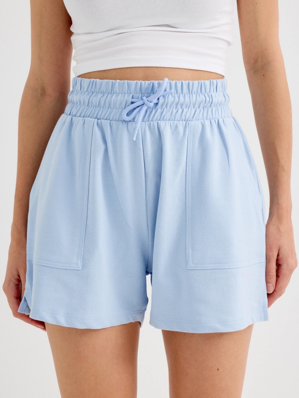 Fleece shorts light blue front detail view