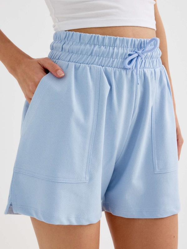 Fleece shorts light blue back detail view