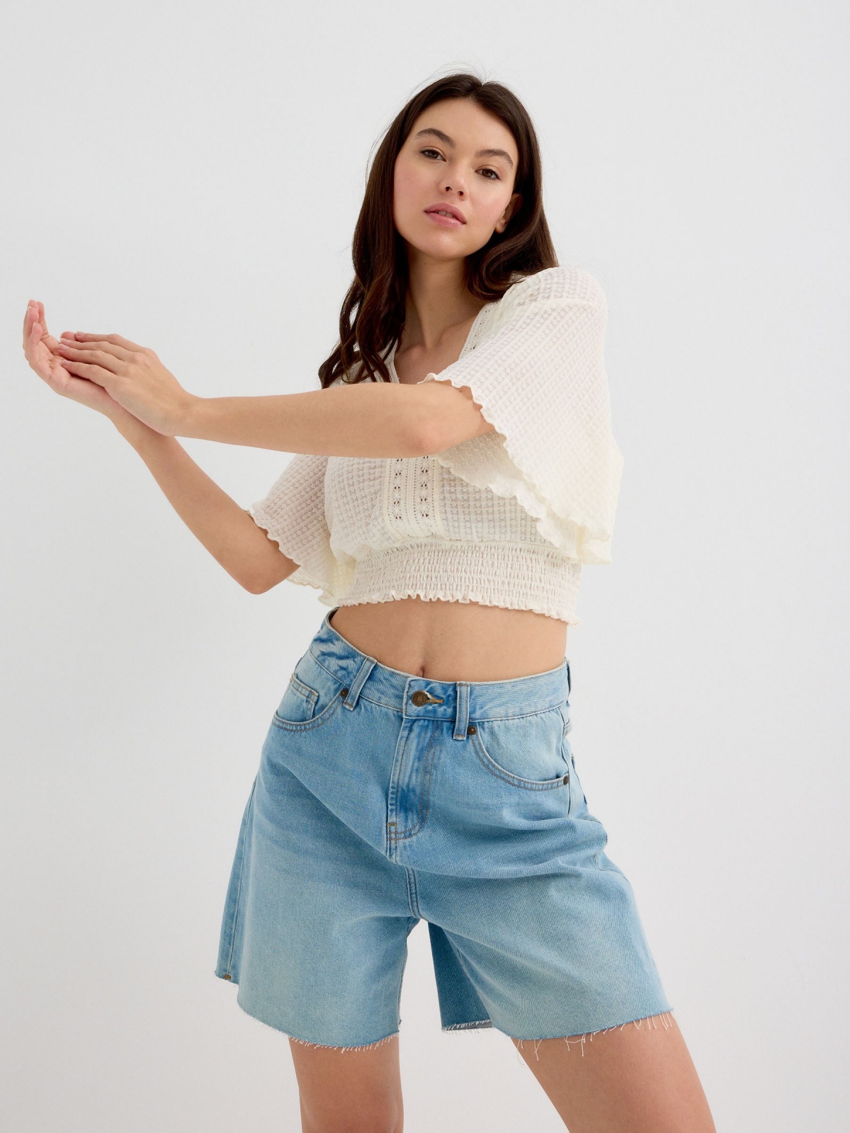 %New% Blusa mangas vuelo blanco roto