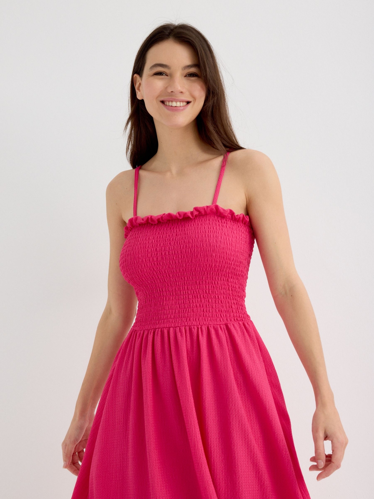 Fuchsia strappy midi dress fuchsia general front view