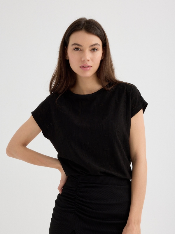 Camiseta sin mangas devoré negro vista media frontal