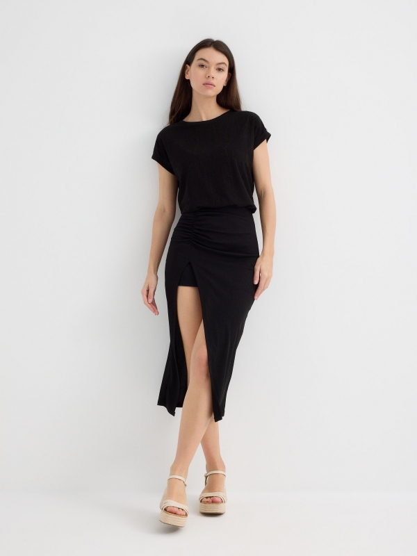 Sleeveless devoré shirt black general front view