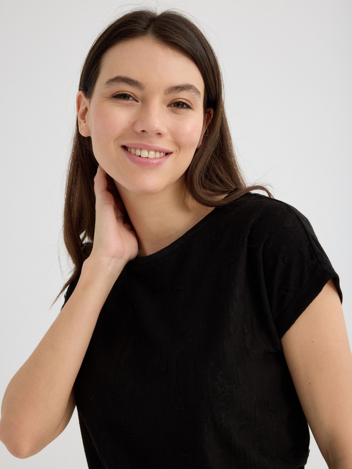 Camiseta sin mangas devoré negro vista detalle