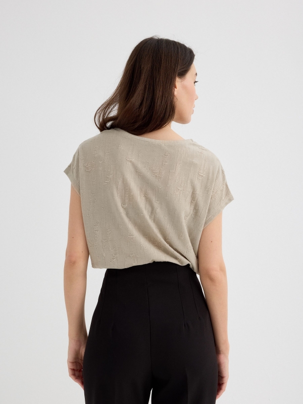 Sleeveless devoré shirt taupe middle back view