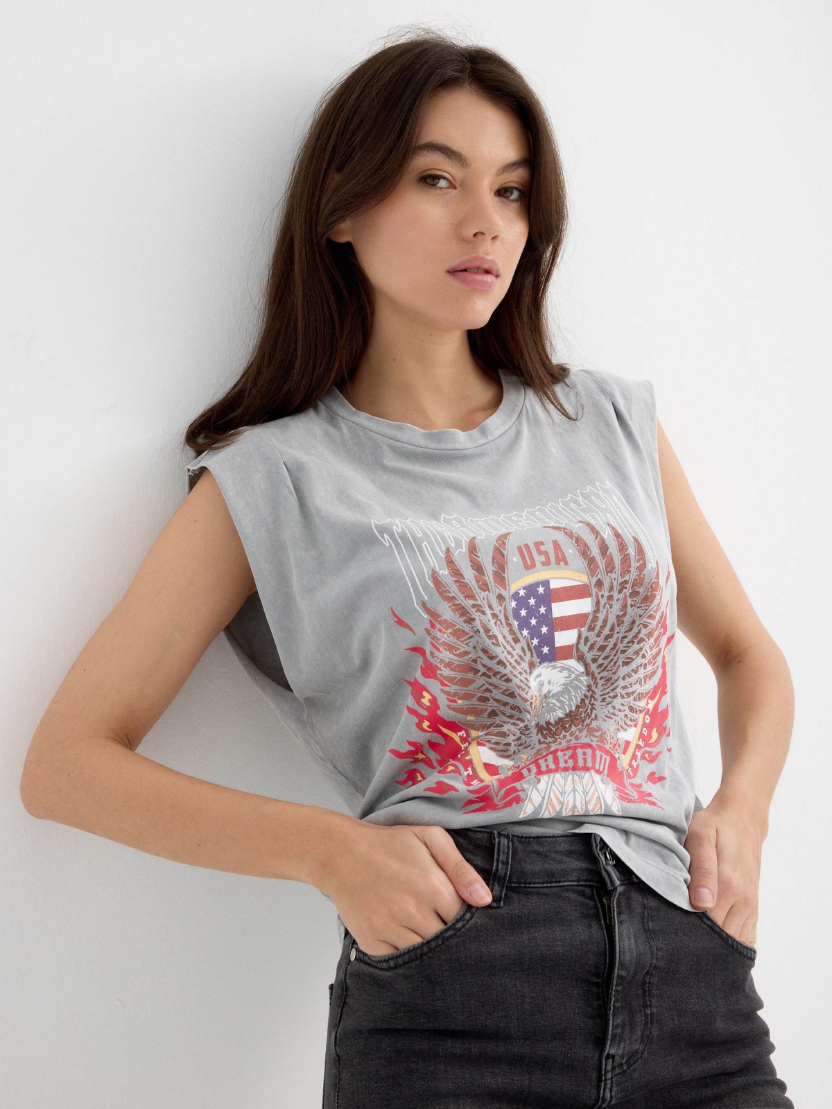 %New% Camiseta sin mangas American Dream gris oscuro