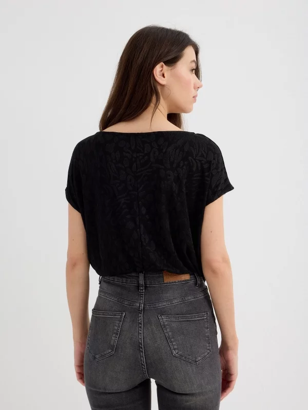 Camiseta jacquard oversized negro vista media trasera