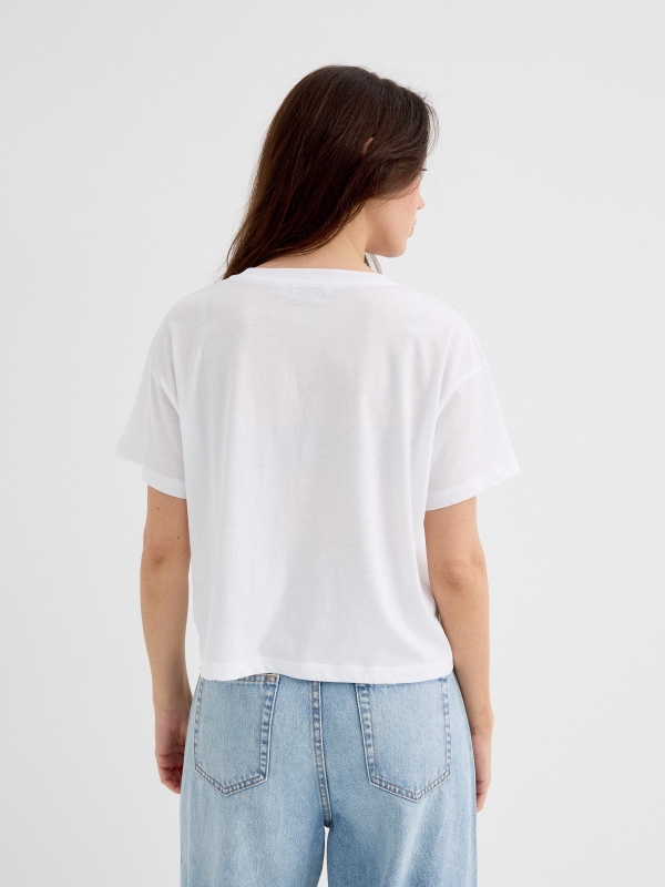 Camiseta cropped Americana Motorcycles branco vista meia traseira