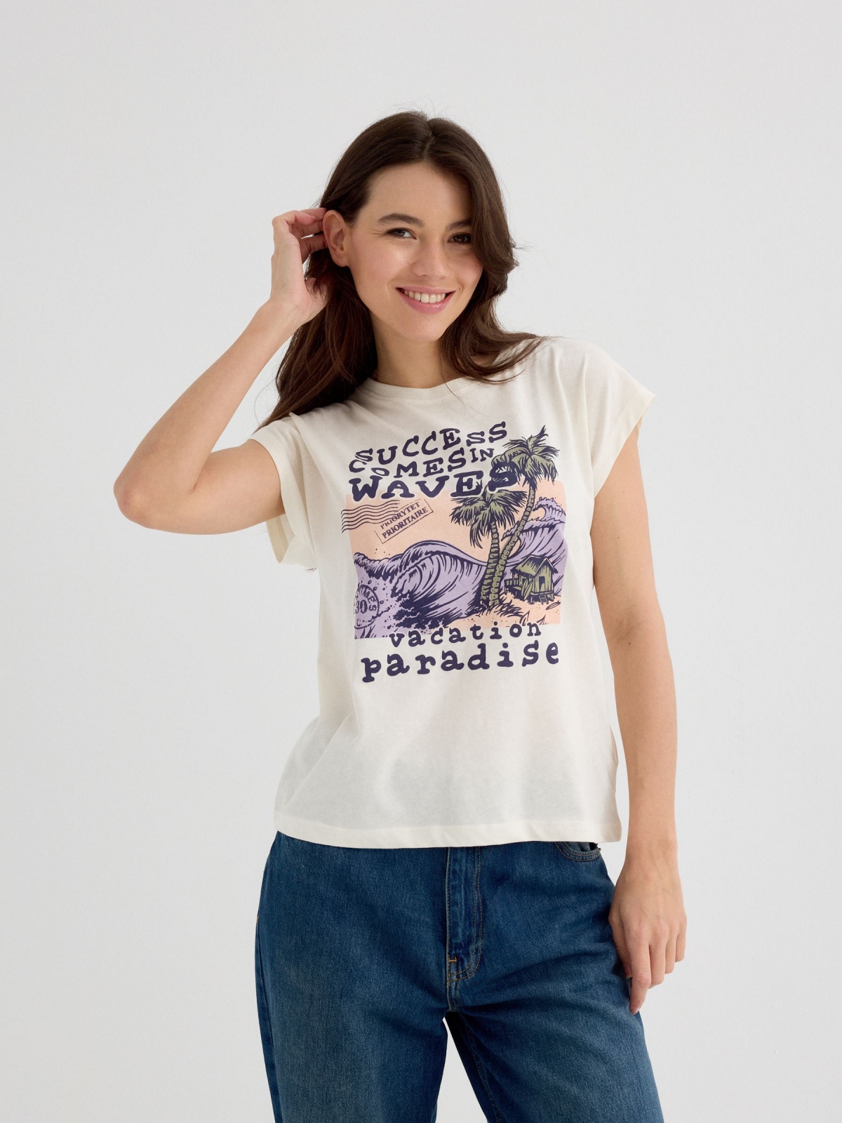 Camiseta sin mangas Waves blanco roto vista media frontal