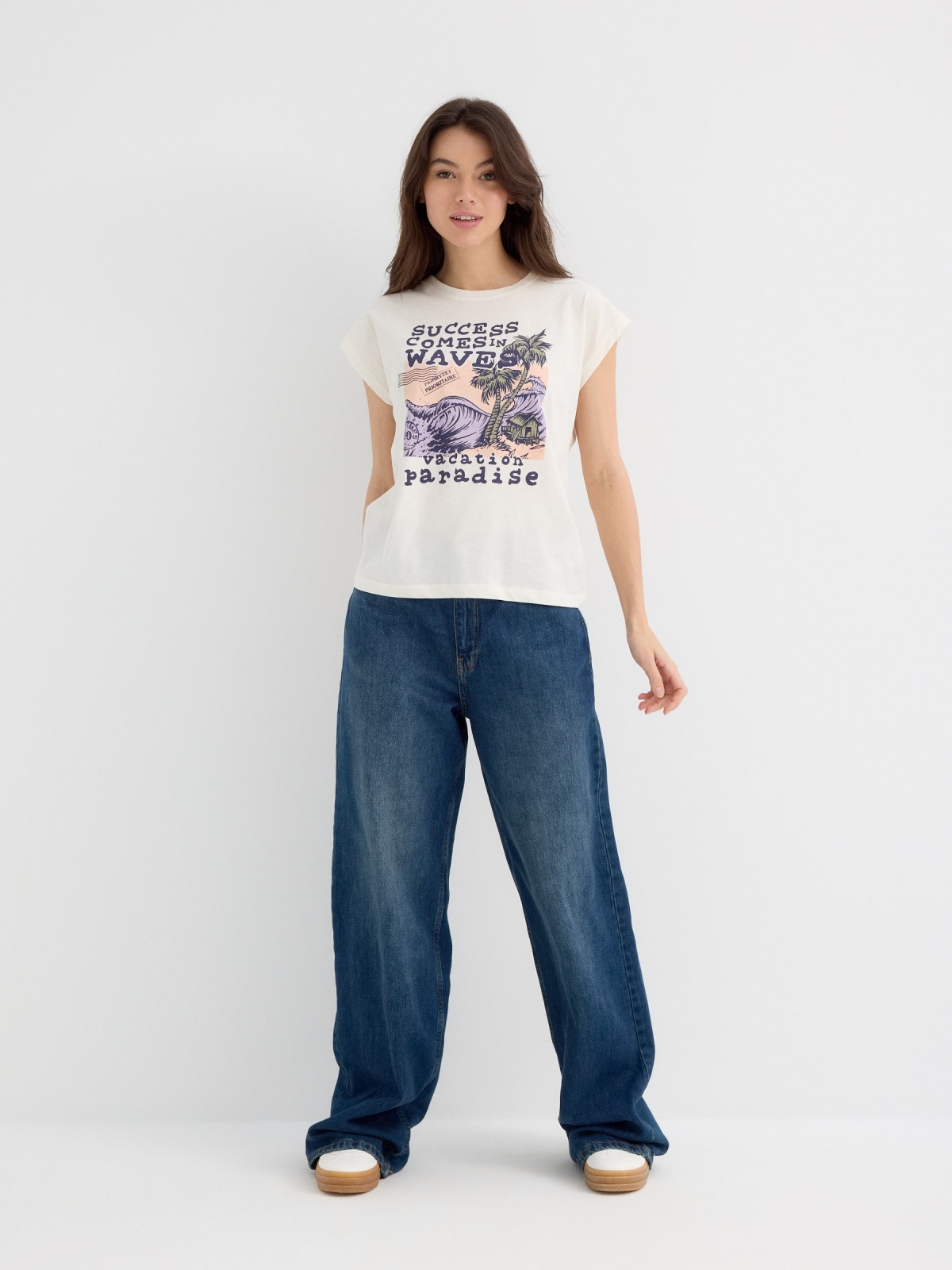 Camiseta sin mangas Waves blanco roto vista general frontal