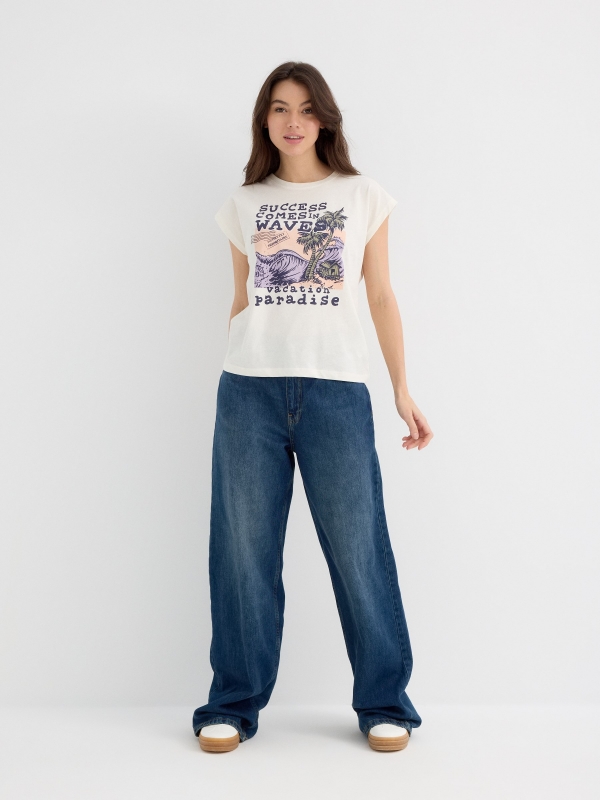 Camiseta sin mangas Waves blanco roto vista general frontal
