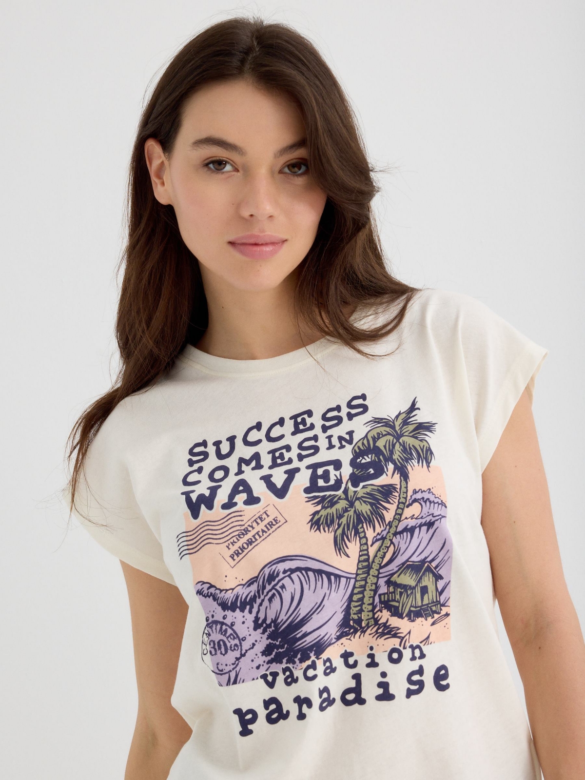 Camiseta sin mangas Waves blanco roto vista detalle