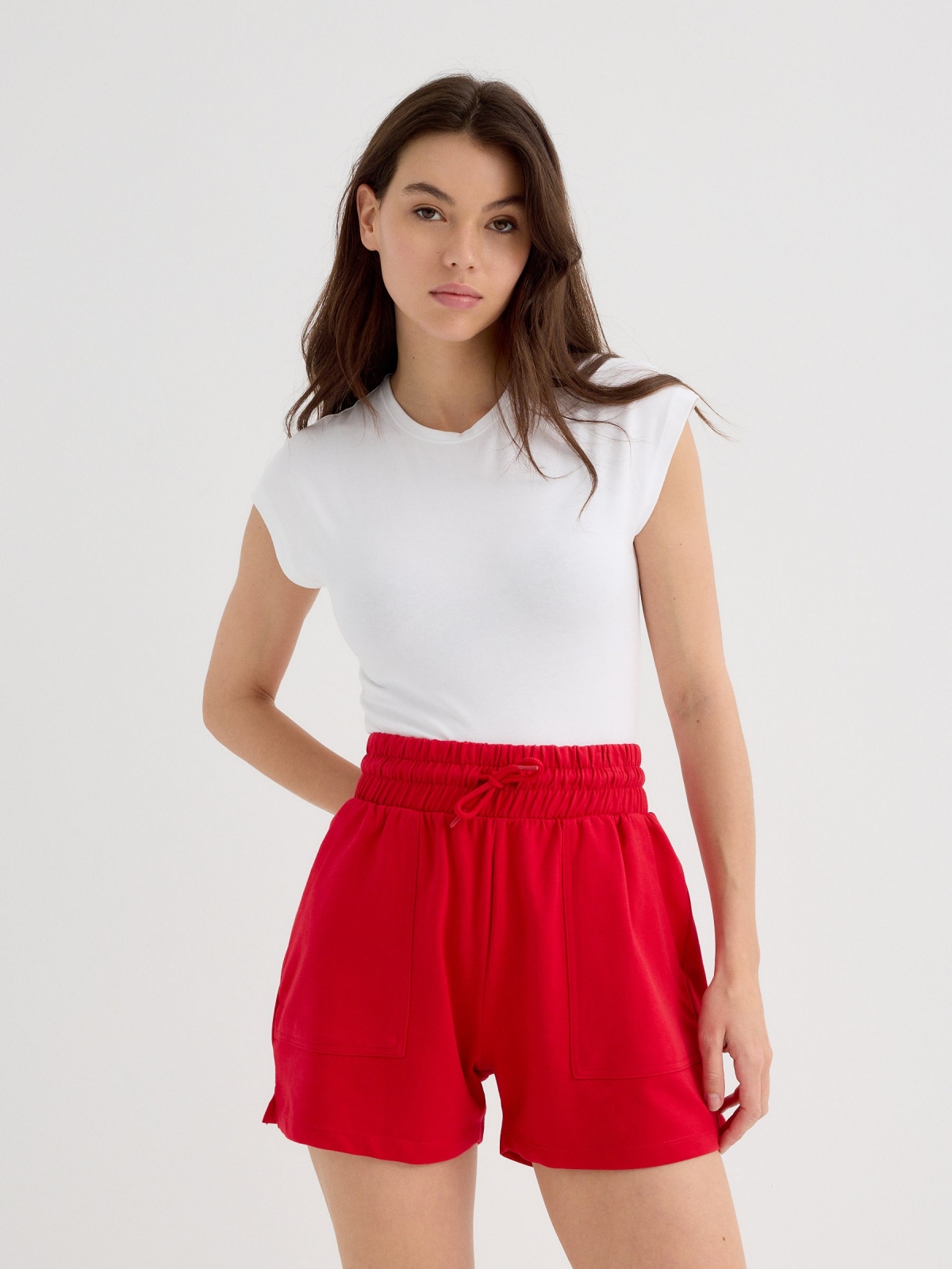 Fleece shorts carmine middle front view