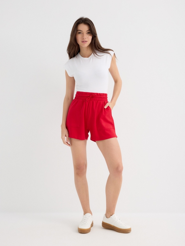 Fleece shorts carmine general front view