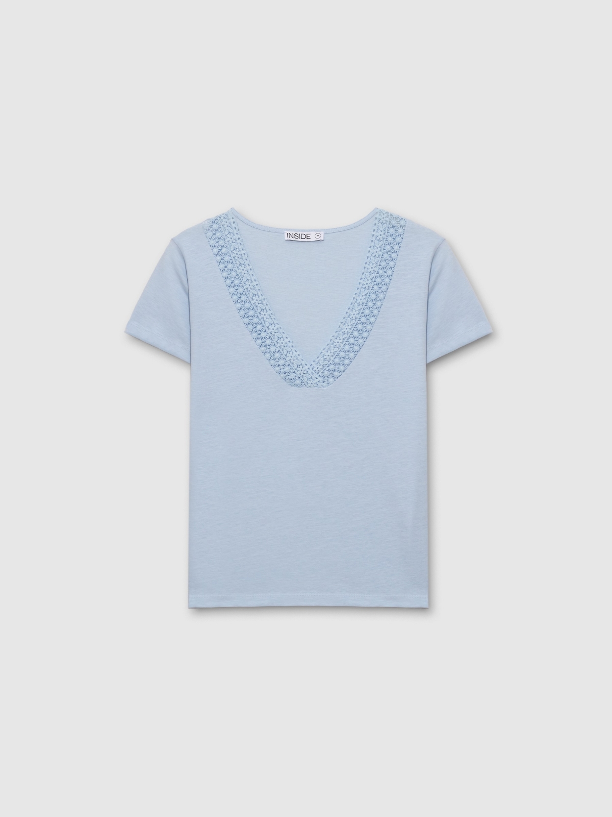  Short sleeve lace neckline t-shirt light blue front view