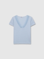 %Pto% Camiseta manga corta encaje escote azul claro vista frontal