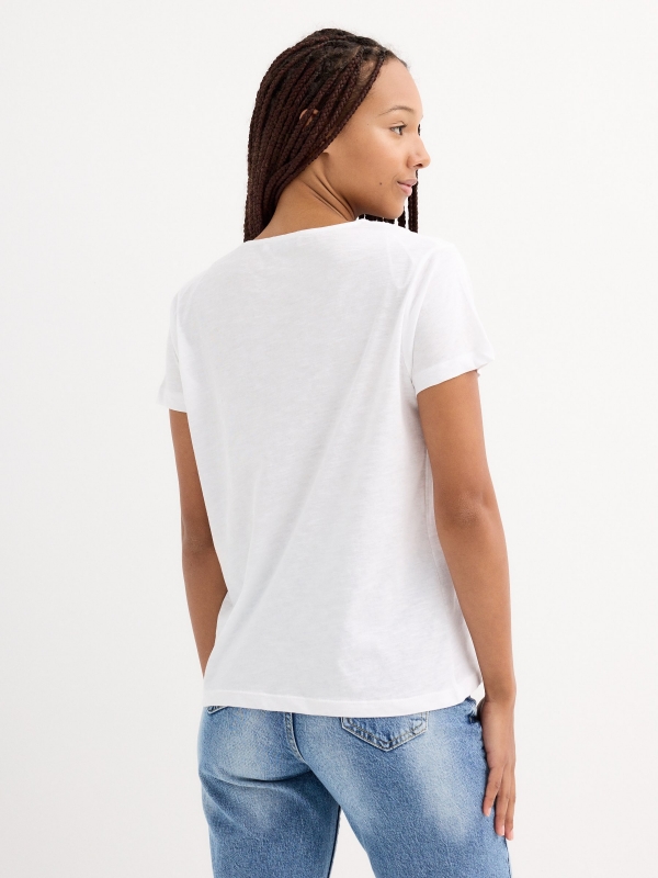 Short sleeve lace neckline t-shirt white middle back view