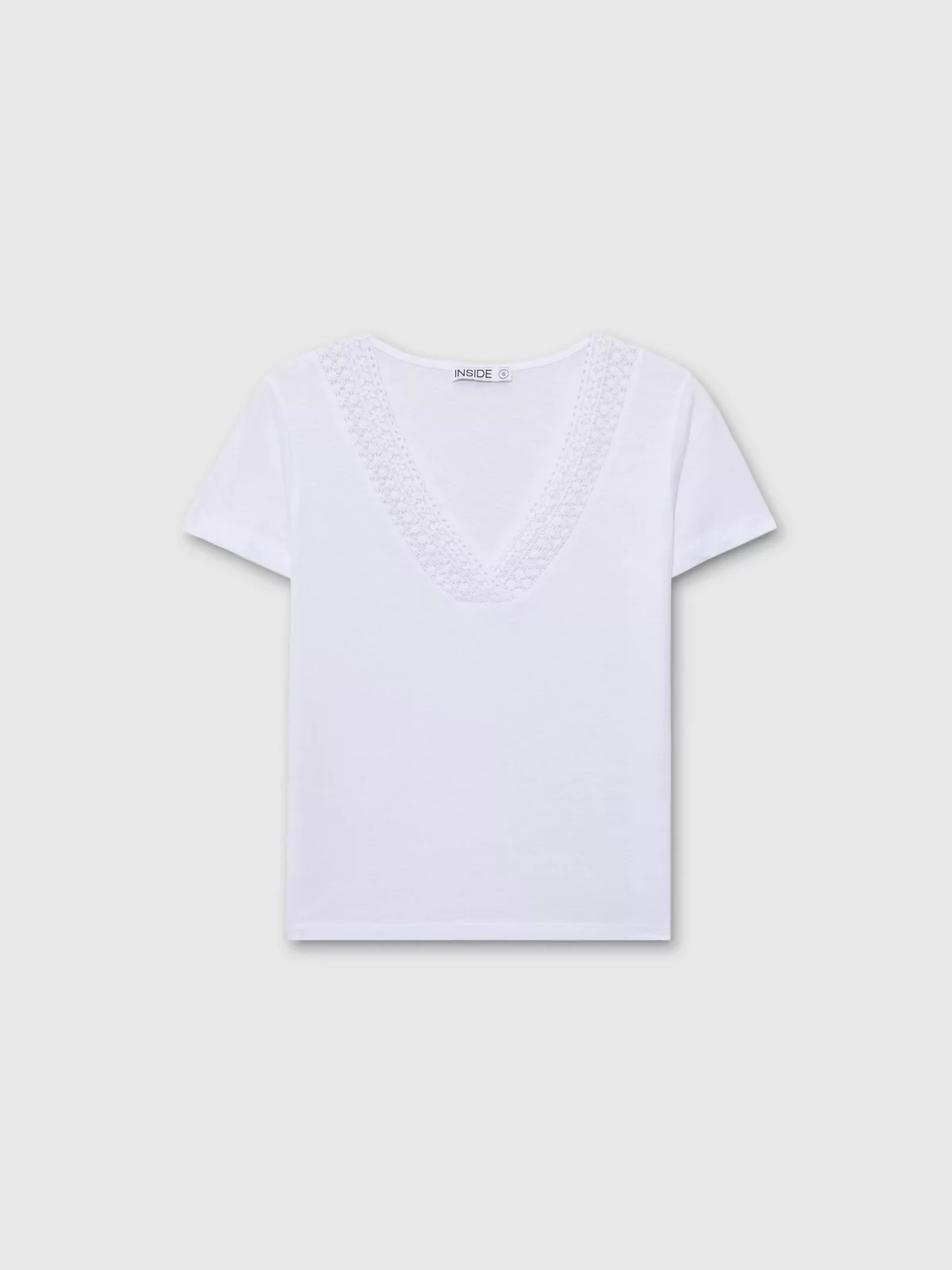  Camiseta manga corta encaje escote blanco vista frontal