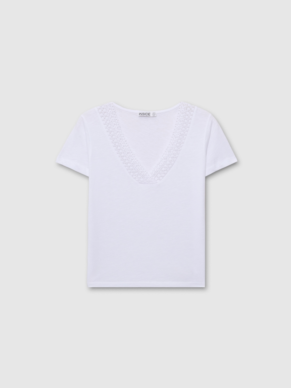  Camiseta manga curta renda decote branco vista frontal