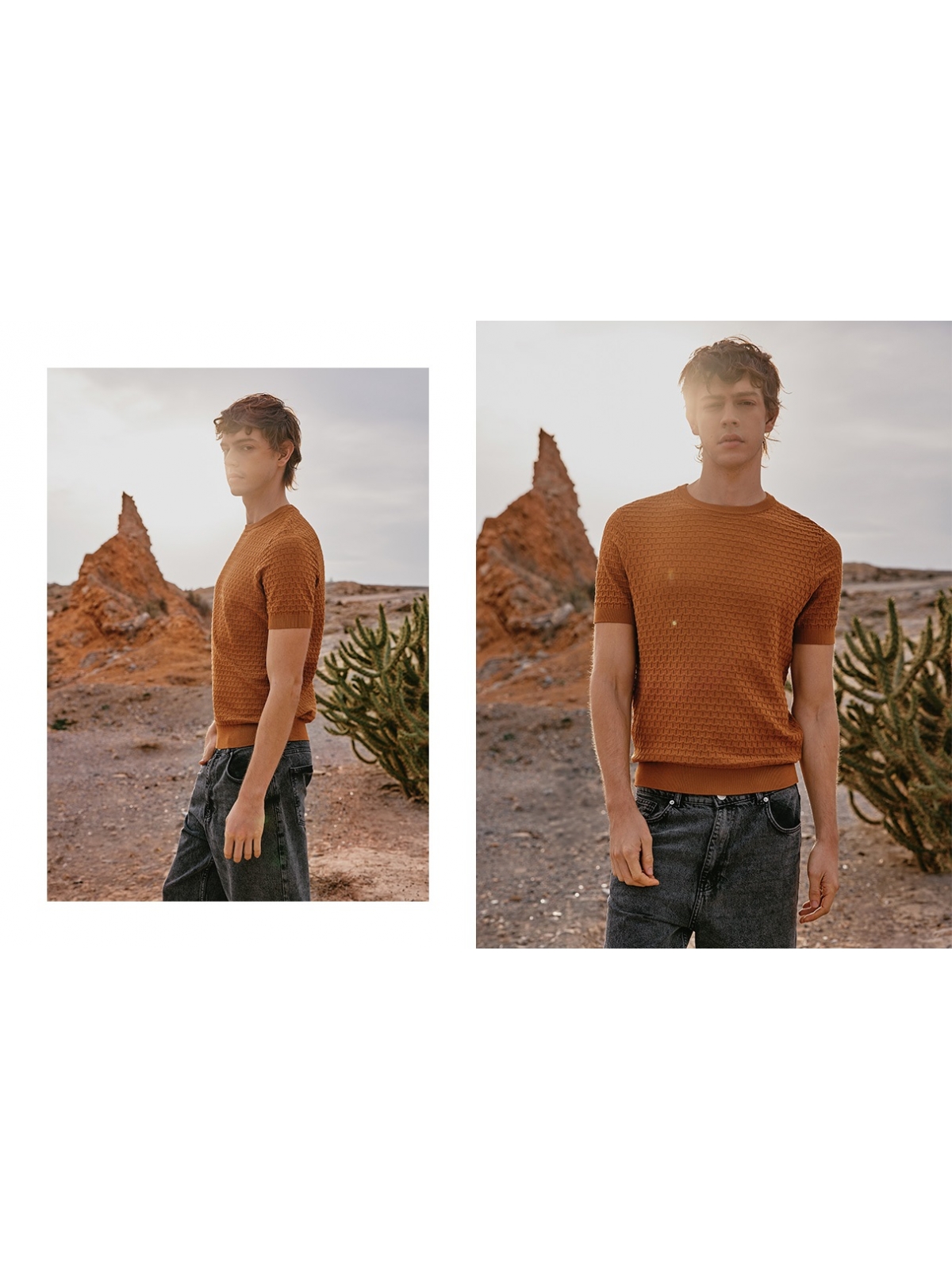 %NewExtra% Textured short sleeve t-shirt light brown