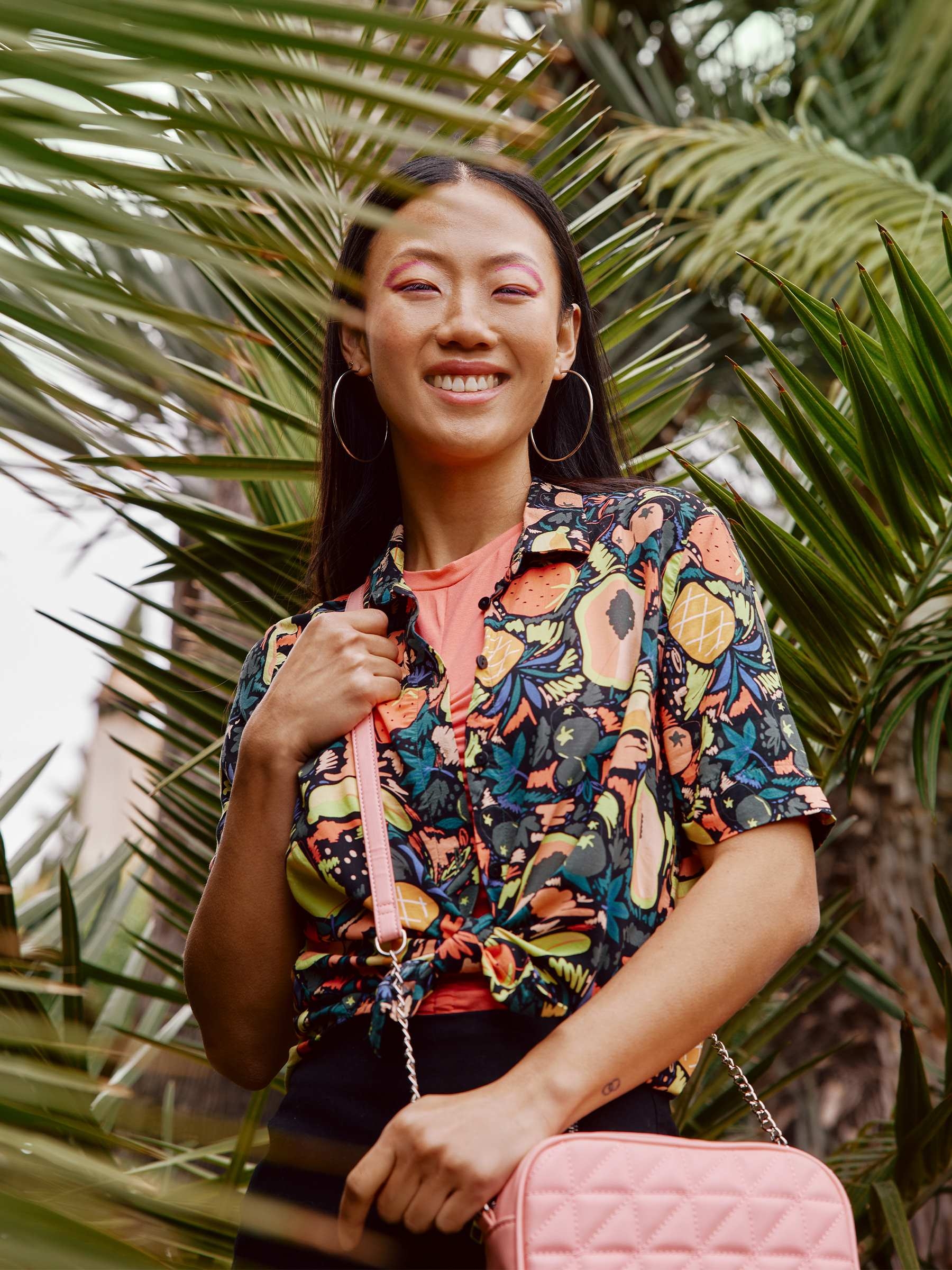 Gathered T-shirt coral middle front view