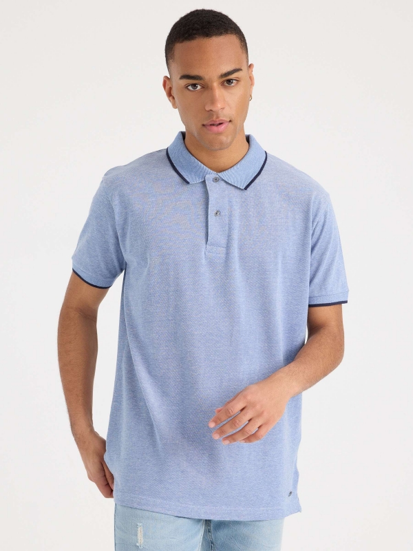 Piqué polo with contrast trims sky blue middle front view