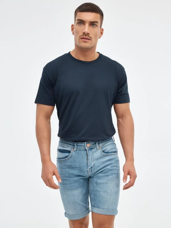 Bermuda slim washed denim blue middle front view