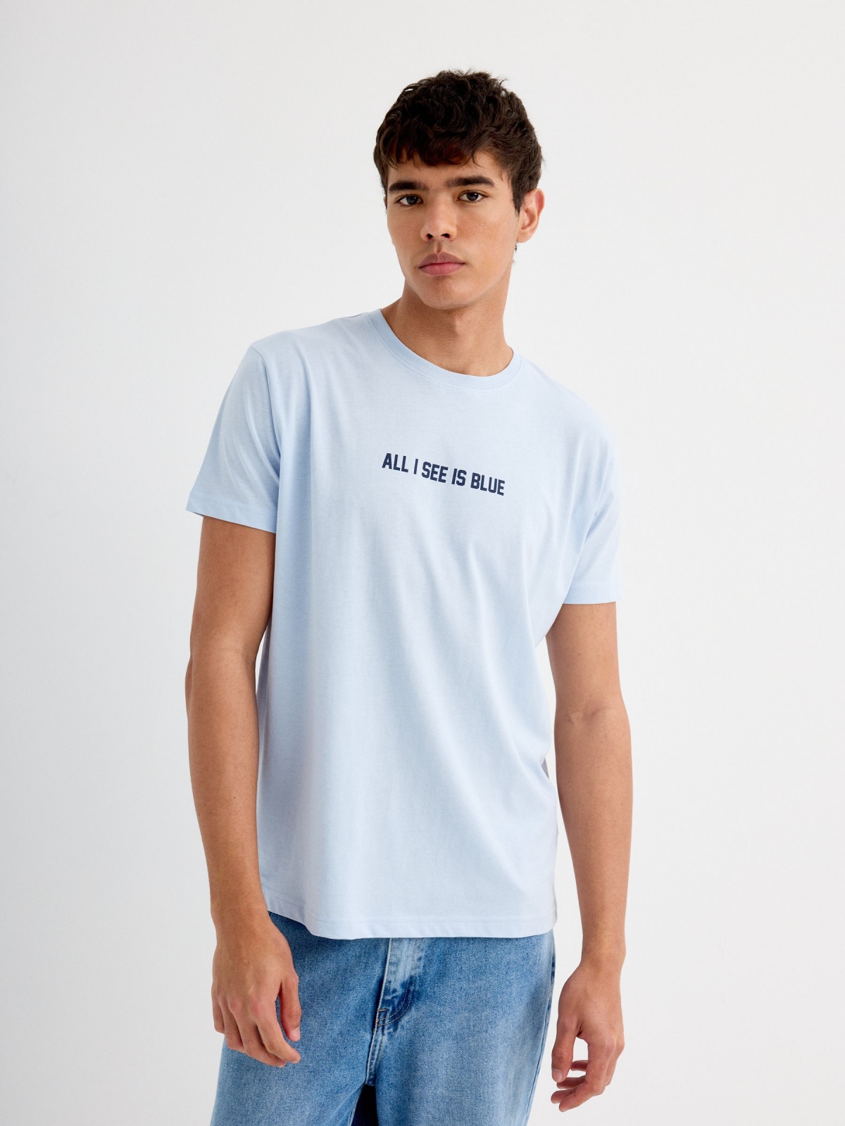 Camiseta de manga curta Blue azul claro vista meia frontal