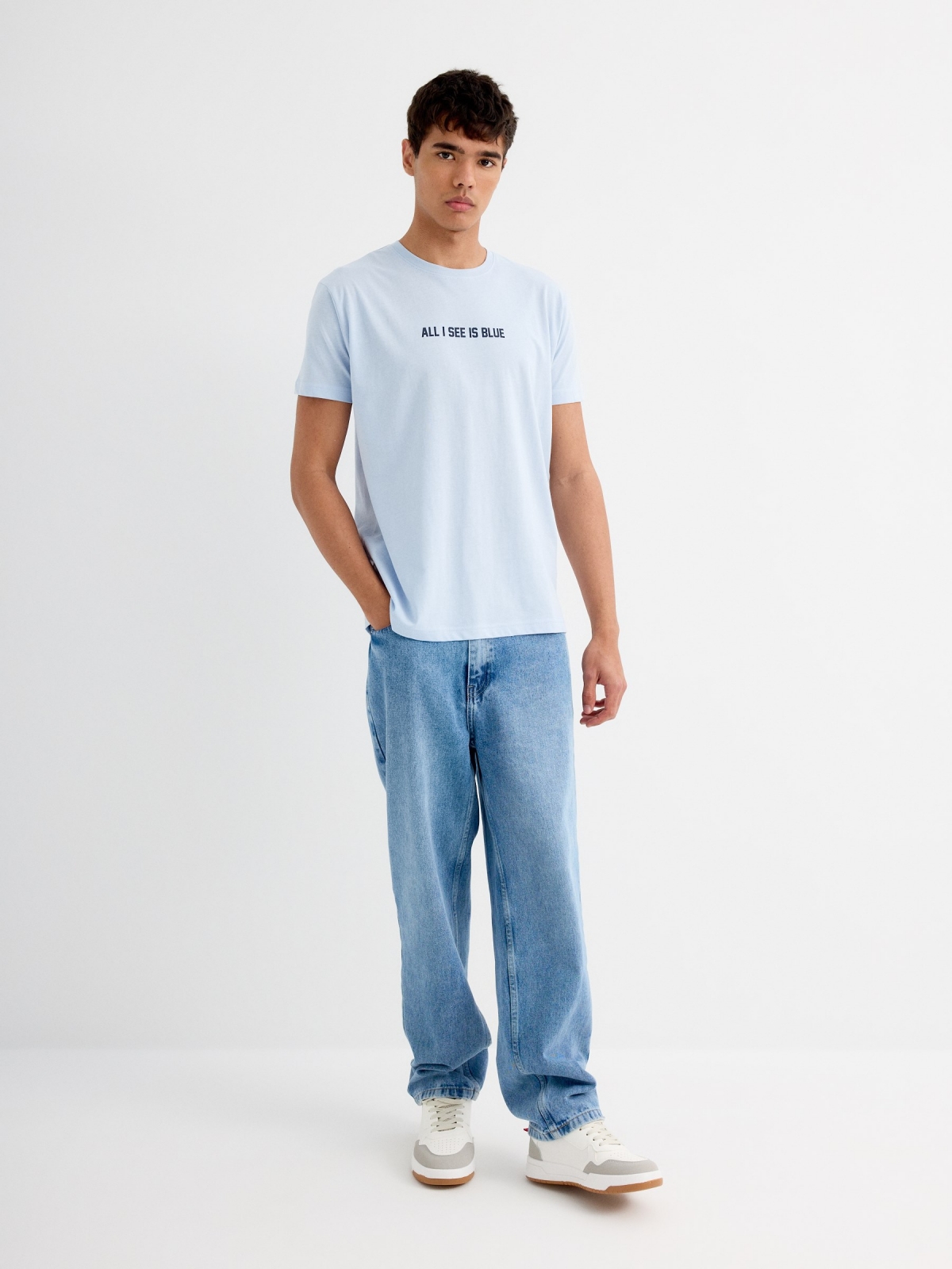 Camiseta de manga curta Blue azul claro vista geral frontal